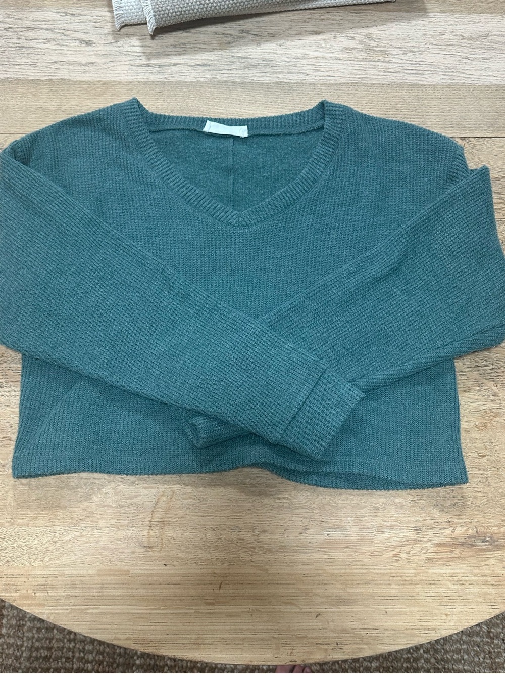 Double Zero Teal V-Neck Cropped Sweater